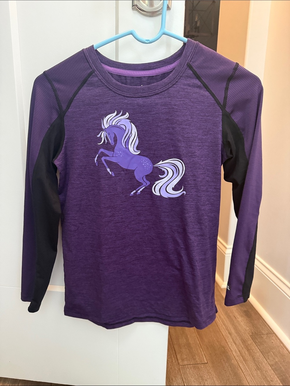 Girls' Purple Horse Graphic Long-Sleeve Top, Base Layer